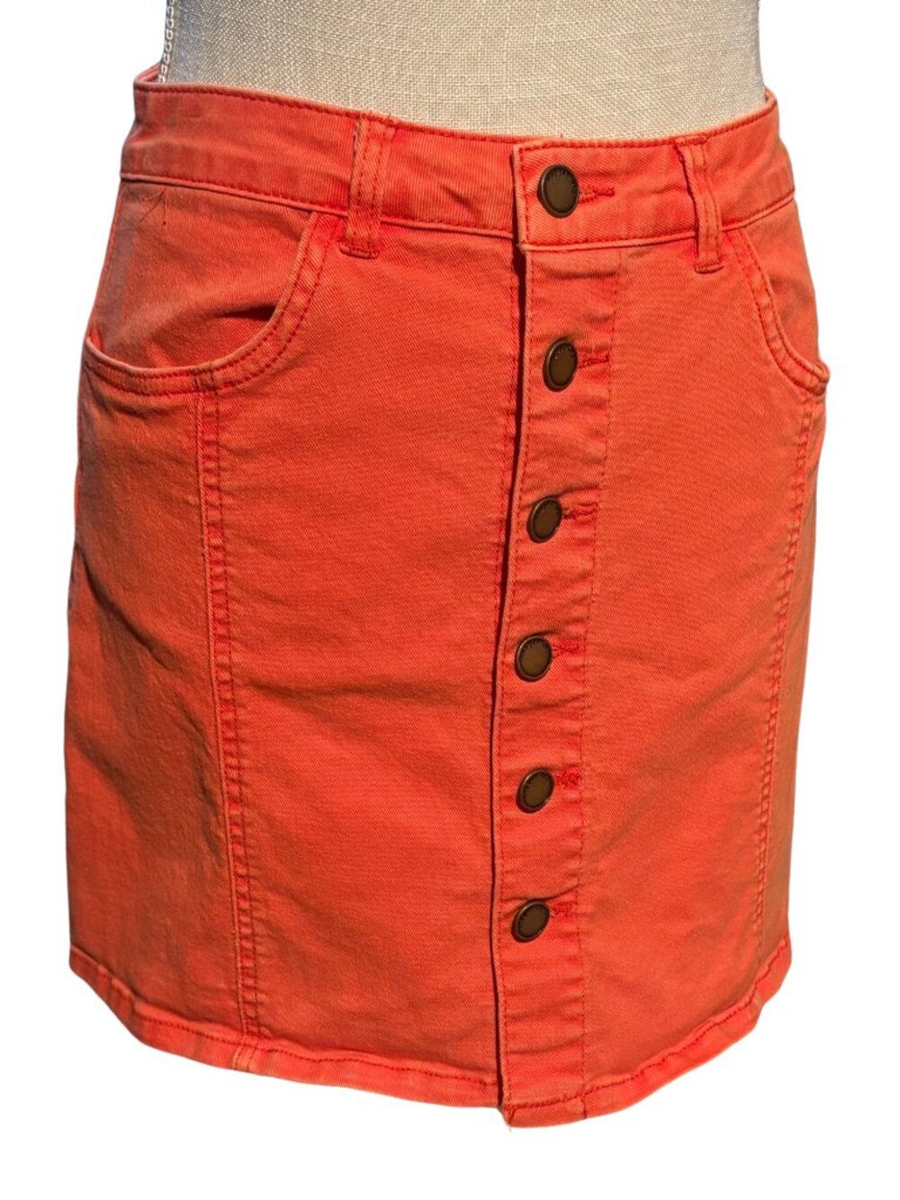 Copper Key Y2K Orange Mini Skirt Button Front High Rise Stretch Summer